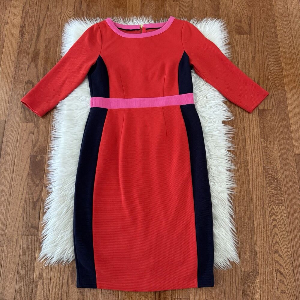Boden Leah Ottoman Dress Women’s 8 Petite Colorblock Lined Pink Red Navy Preppy